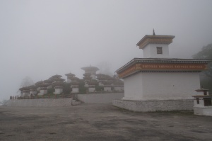 Chortens on the road to Punakha.  At 10,500 feet.